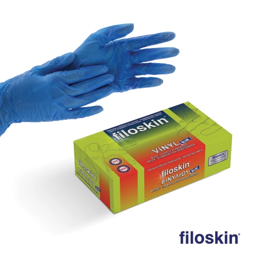 Filoskin vinyl gloves blue powdered