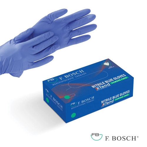 F. Bosch Xtend nitrile blue powder-free gloves with extended cuff