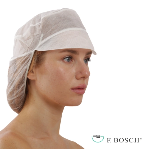 F. Bosch Cap with Visor Non-Woven (with Snood), White