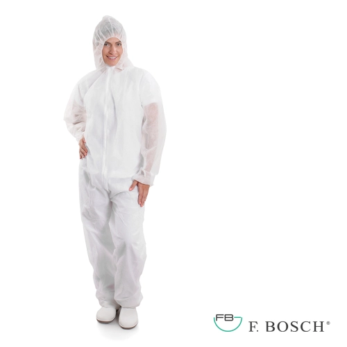 F. Bosch Φόρμα Ολόσωμη Non Woven με Κουκούλα φερμουάρ, Λευκή XXL